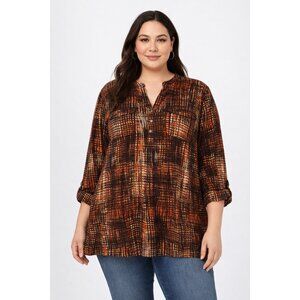 🍂 Cocomo Rust Black Abstract Grid Print Boho Tunic 3XL 🍂
